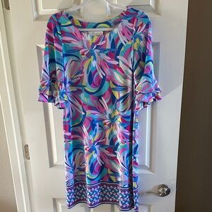 Pappagallo Vibrant Multicolor Dress with Ruffle Sleeves S